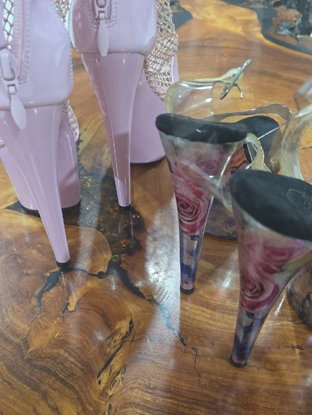 Pink Platform Stiletto Heels with Mesh Detail - Women Bandle 2 Pairs Shoes